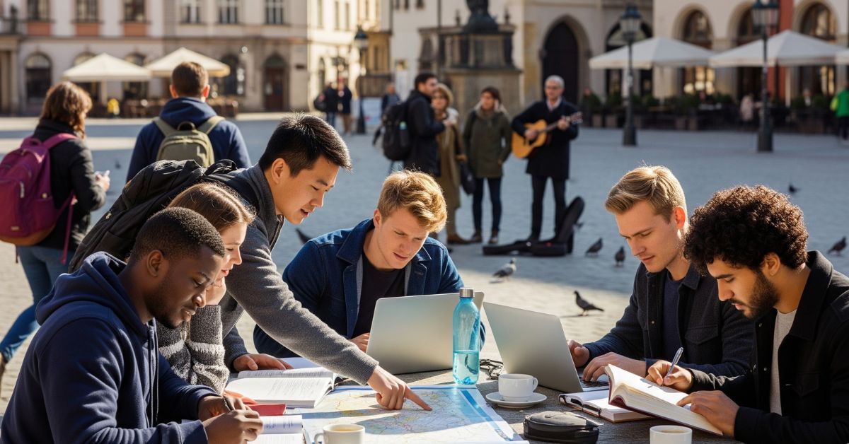 International students studying together with guidance from Abroad Study Consultancy Kerala